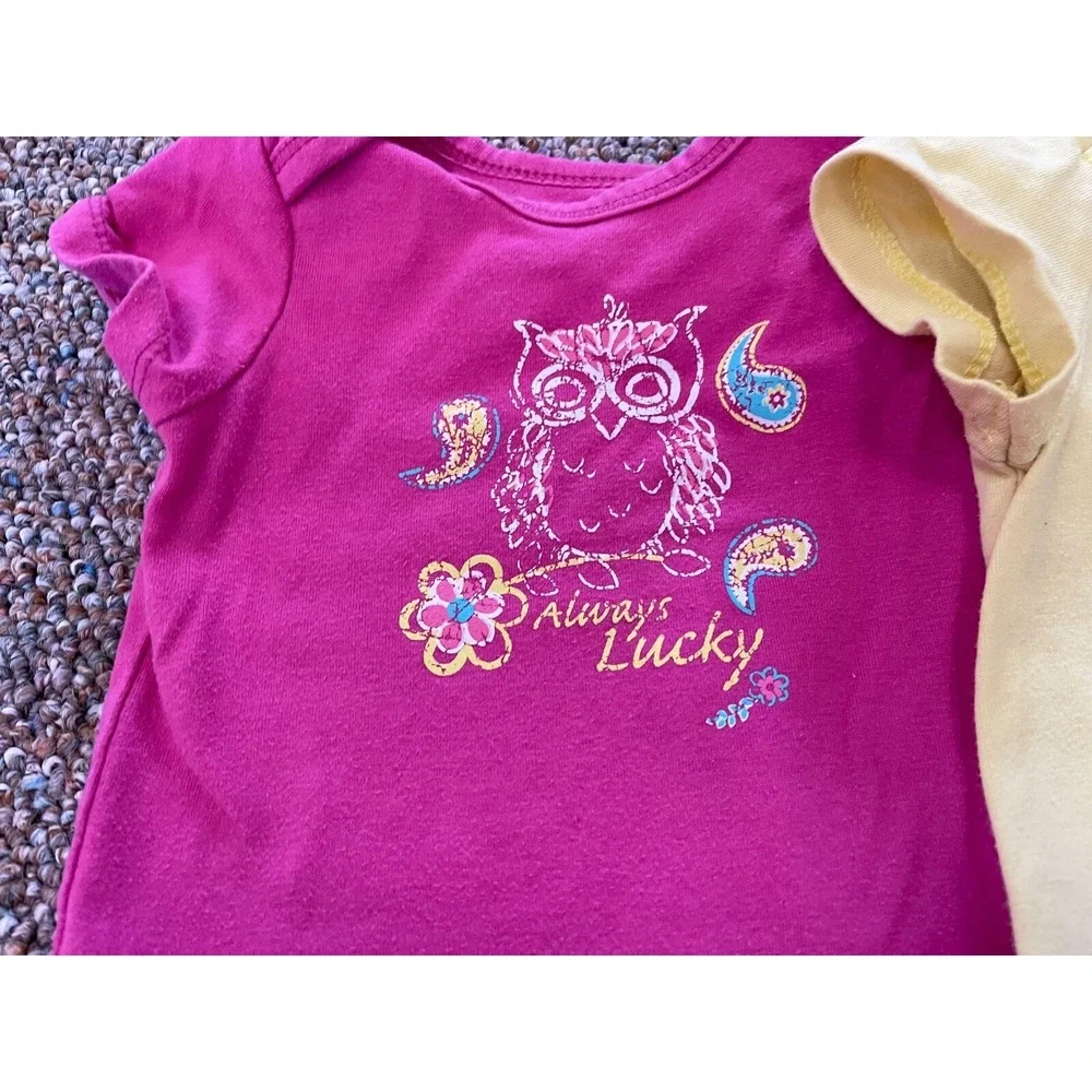 Lucky Brand Girls Yellow & Pink Bird Bodysuits 6-9M